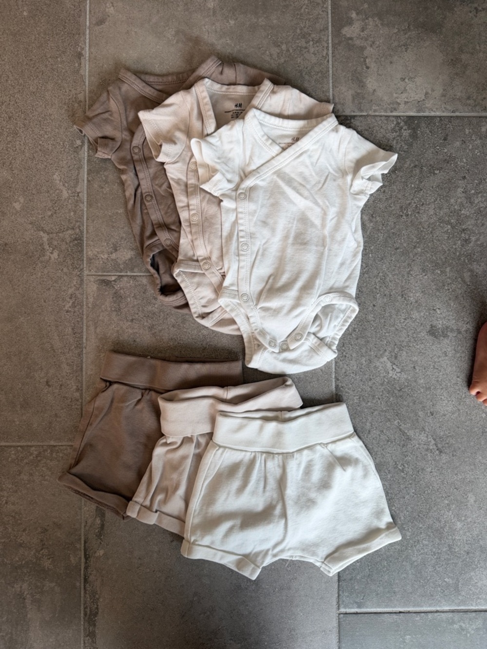 H&M Neutral Cream & Taupe Baby Onesie and Shorts Set